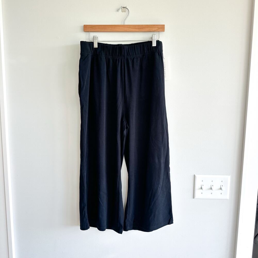 Cozy Earth High Rise Wide Leg Pull On Cropped Pants Black L NWT